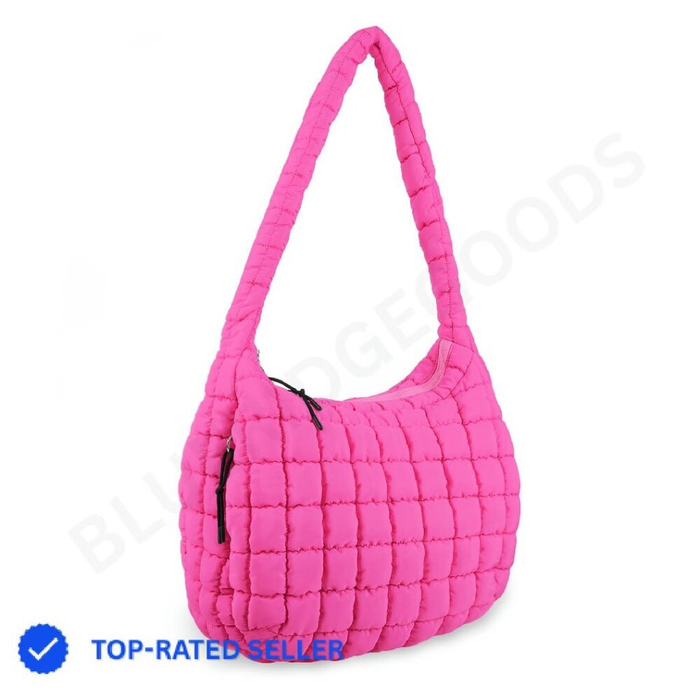 Quilted Puffer Tote Bag Lightweight Nylon Hobo Crossbody Shoulder Purse - Picture 1 of 8